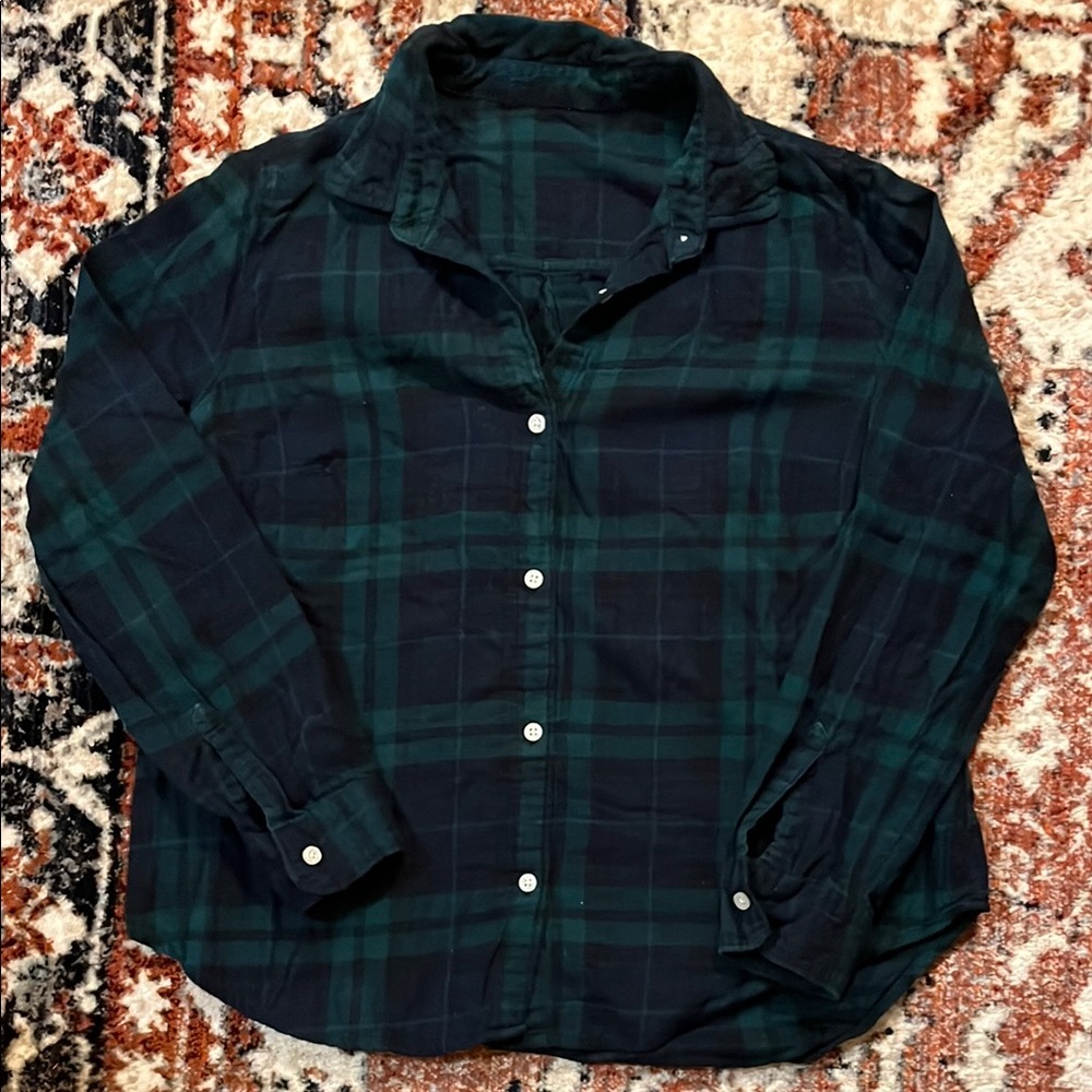 Women’s Green and Navy Plaid Shirt